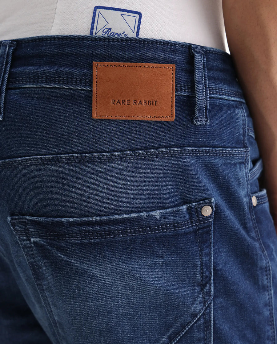 Rare Rabbit Men's Emilem Light Blue Cotton Blend Plain Hawk Slim Fit Jeans