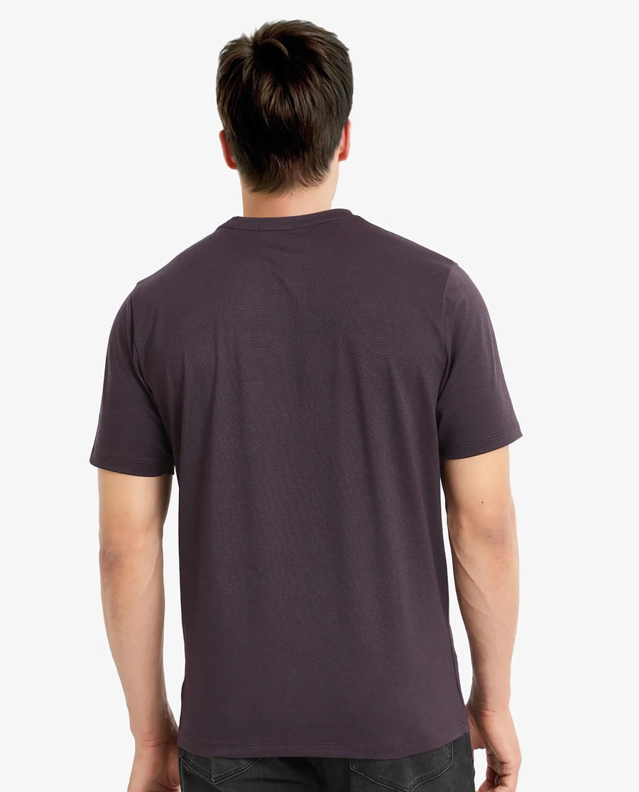 Rare Rabbit Men's Emon Dark Purple Cotton Graphic Print Regular Fit Half Sleeve Crew Neck T-Shirt