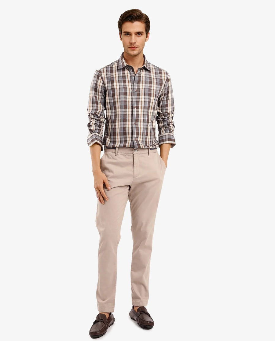 Rare Rabbit Men's Endel Brown Cotton Checked Print Regular Fit Full Sleeve Collared Shirt
