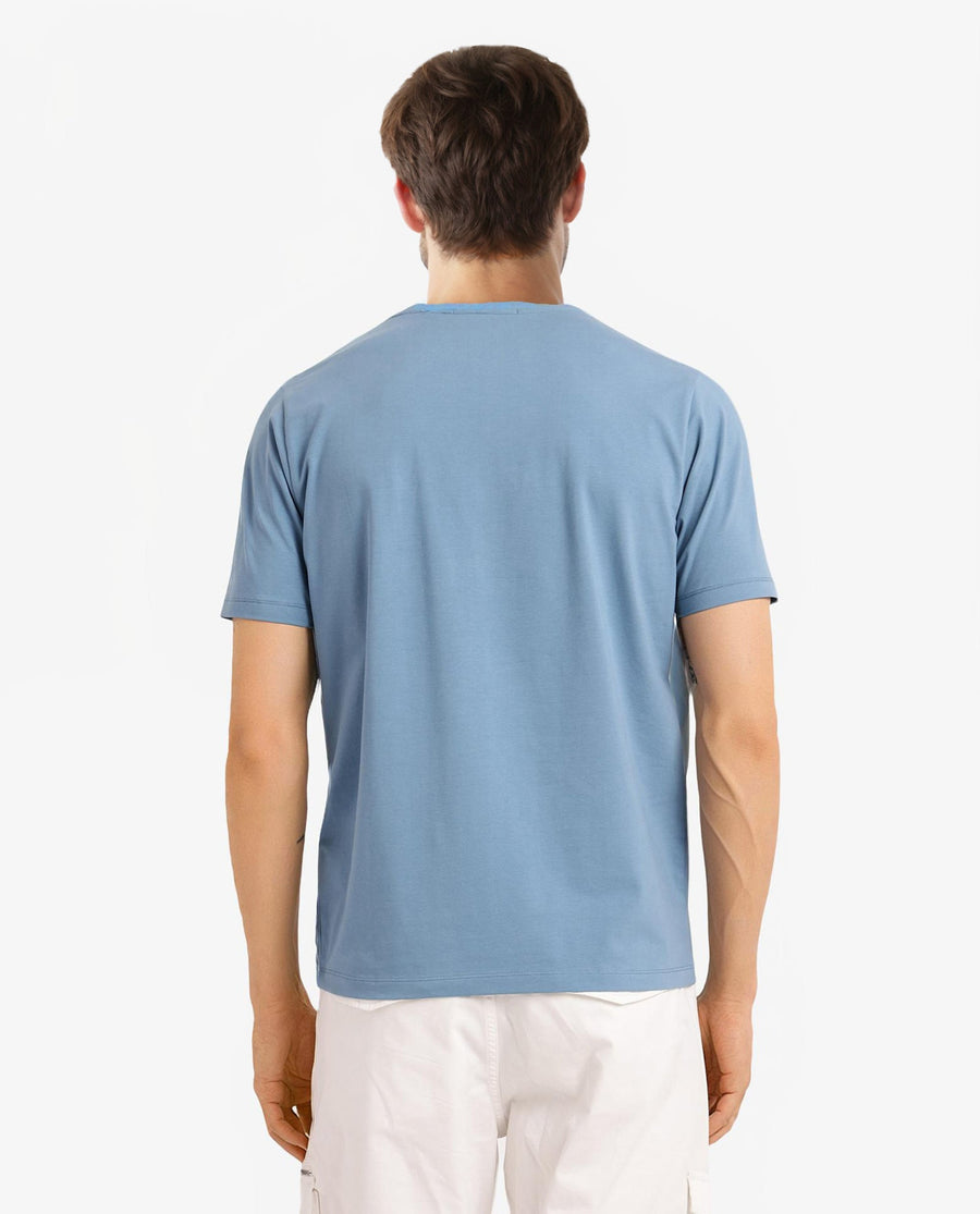 Rare Rabbit Men's Esse Blue Cotton Graphic Print Regular Fit Half Sleeve Crew Neck T-Shirt