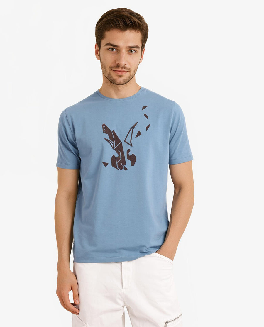 Rare Rabbit Men's Esse Blue Cotton Graphic Print Regular Fit Half Sleeve Crew Neck T-Shirt