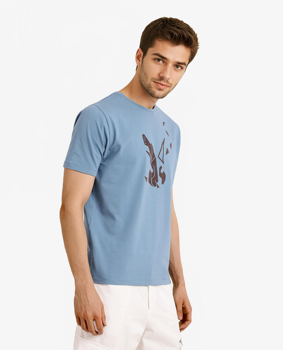 Rare Rabbit Men's Esse Blue Cotton Graphic Print Regular Fit Half Sleeve Crew Neck T-Shirt