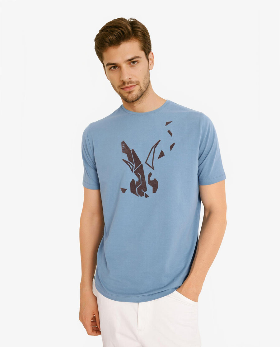 Rare Rabbit Men's Esse Blue Cotton Graphic Print Regular Fit Half Sleeve Crew Neck T-Shirt