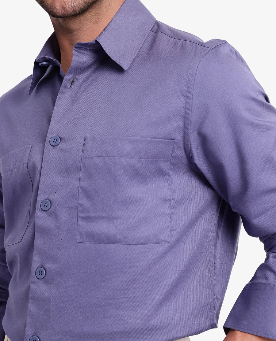 Rare Rabbit Men's Esso Dusky Blue Cotton Blend Plain Boxy Fit Full Sleeve Collared Shirt
