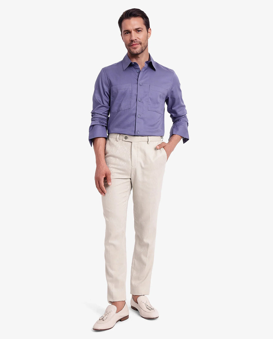 Rare Rabbit Men's Esso Dusky Blue Cotton Blend Plain Boxy Fit Full Sleeve Collared Shirt