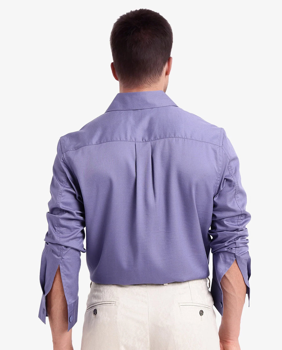 Rare Rabbit Men's Esso Dusky Blue Cotton Blend Plain Boxy Fit Full Sleeve Collared Shirt
