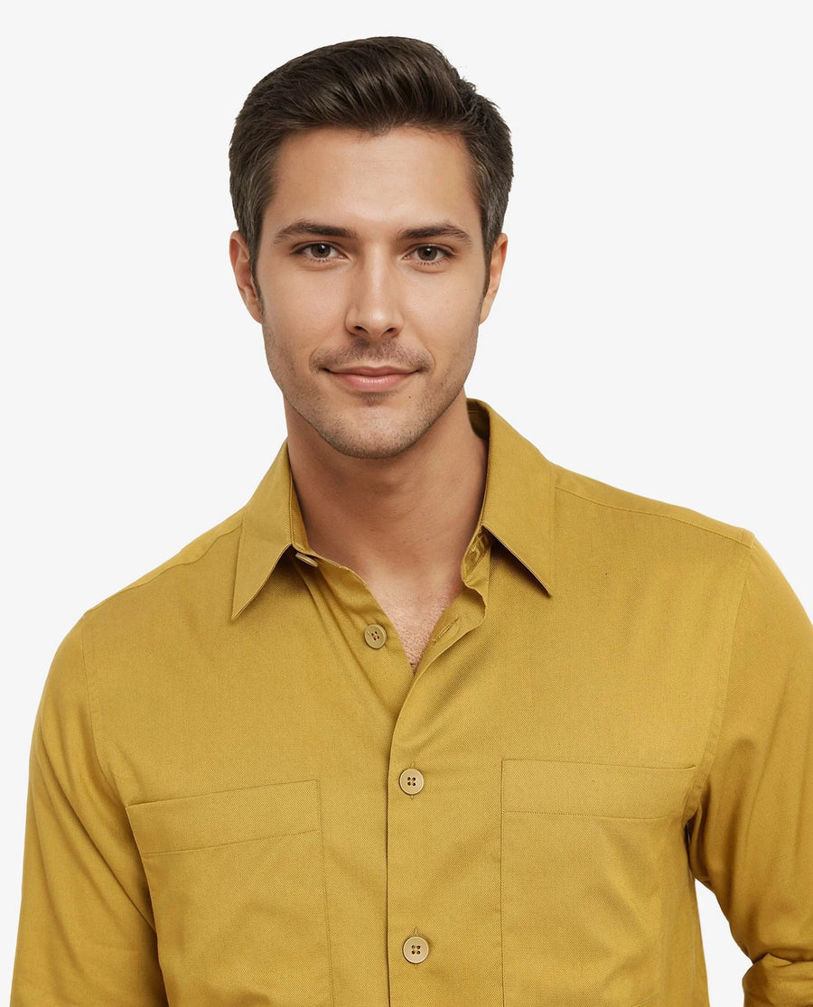 Rare Rabbit Men's Esso Flouroscent Green Cotton Blend Plain Boxy Fit Full Sleeve Collared Shirt