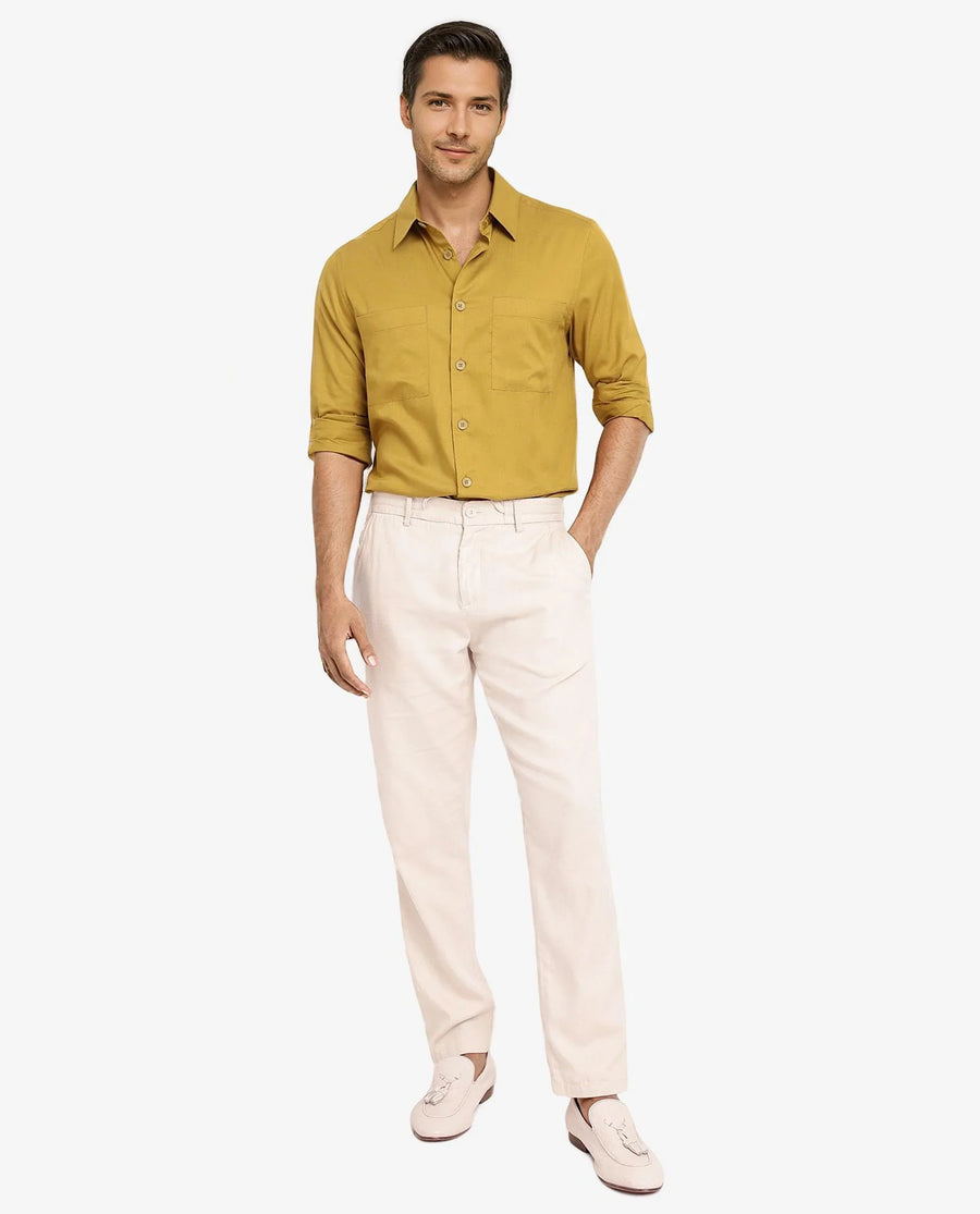 Rare Rabbit Men's Esso Flouroscent Green Cotton Blend Plain Boxy Fit Full Sleeve Collared Shirt