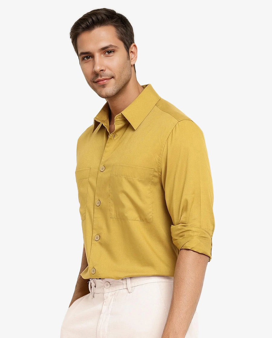 Rare Rabbit Men's Esso Flouroscent Green Cotton Blend Plain Boxy Fit Full Sleeve Collared Shirt
