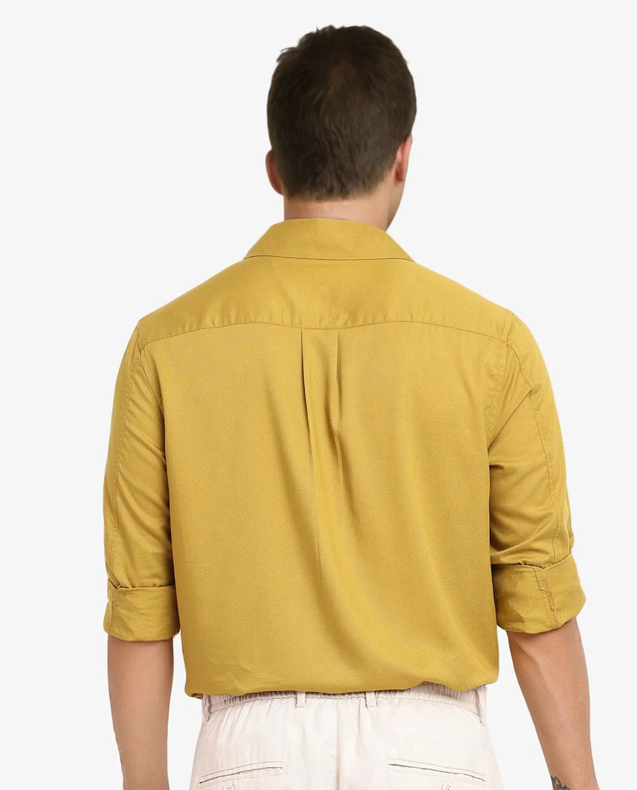 Rare Rabbit Men's Esso Flouroscent Green Cotton Blend Plain Boxy Fit Full Sleeve Collared Shirt