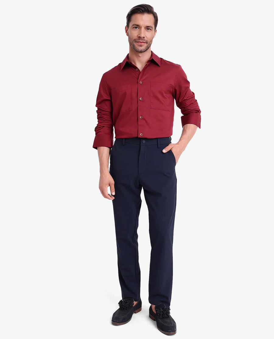 Rare Rabbit Men's Esso Maroon Cotton Blend Plain Boxy Fit Full Sleeve Collared Shirt