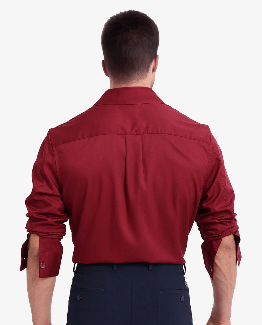 Rare Rabbit Men's Esso Maroon Cotton Blend Plain Boxy Fit Full Sleeve Collared Shirt