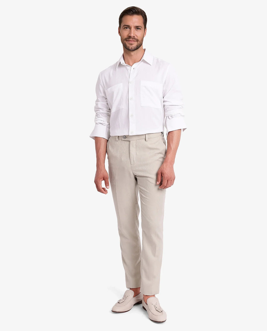 Rare Rabbit Men's Esso White Cotton Blend Plain Boxy Fit Full Sleeve Collared Shirt