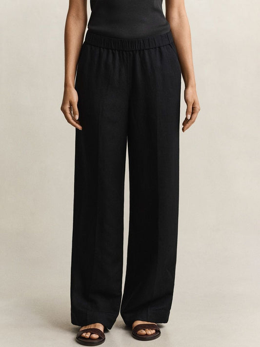 Gant Women Black Solid Relaxed Fit Linen Trouser