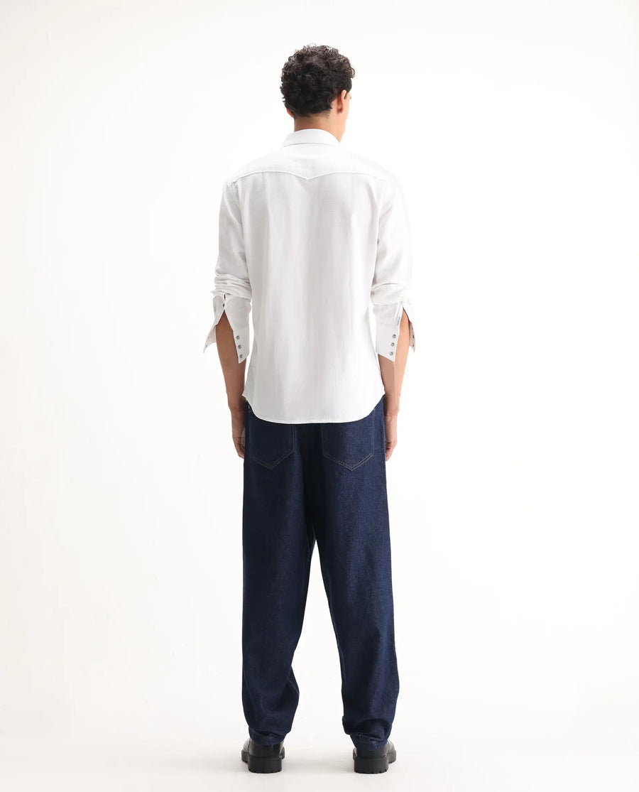 Rare Rabbit Men's Evet-2 Dark Blue Cotton Plain Baggy Fit Jeans