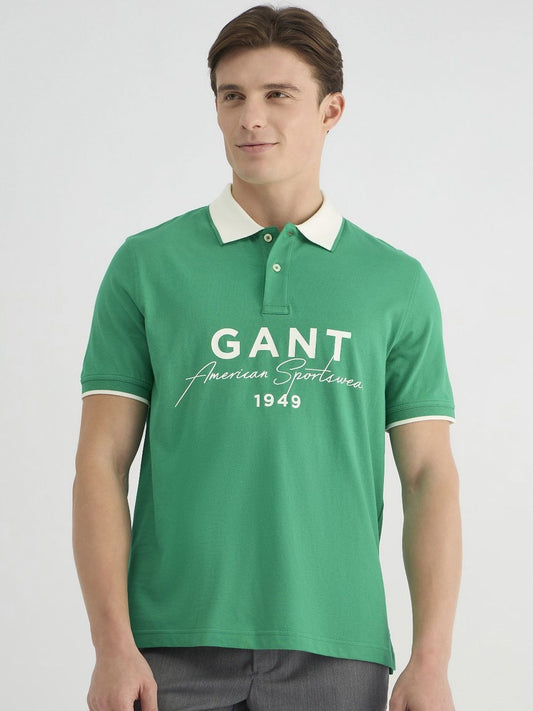 GANT Men Typography Printed Polo Collar Cotton T-shirt