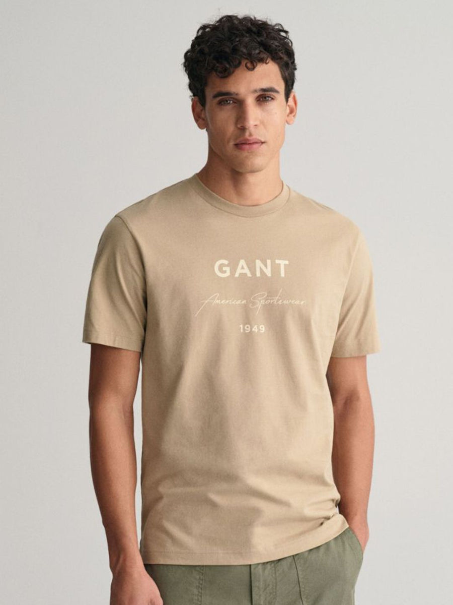 GANT Men Typography Printed Organic Cotton Raw Edge T-shirt