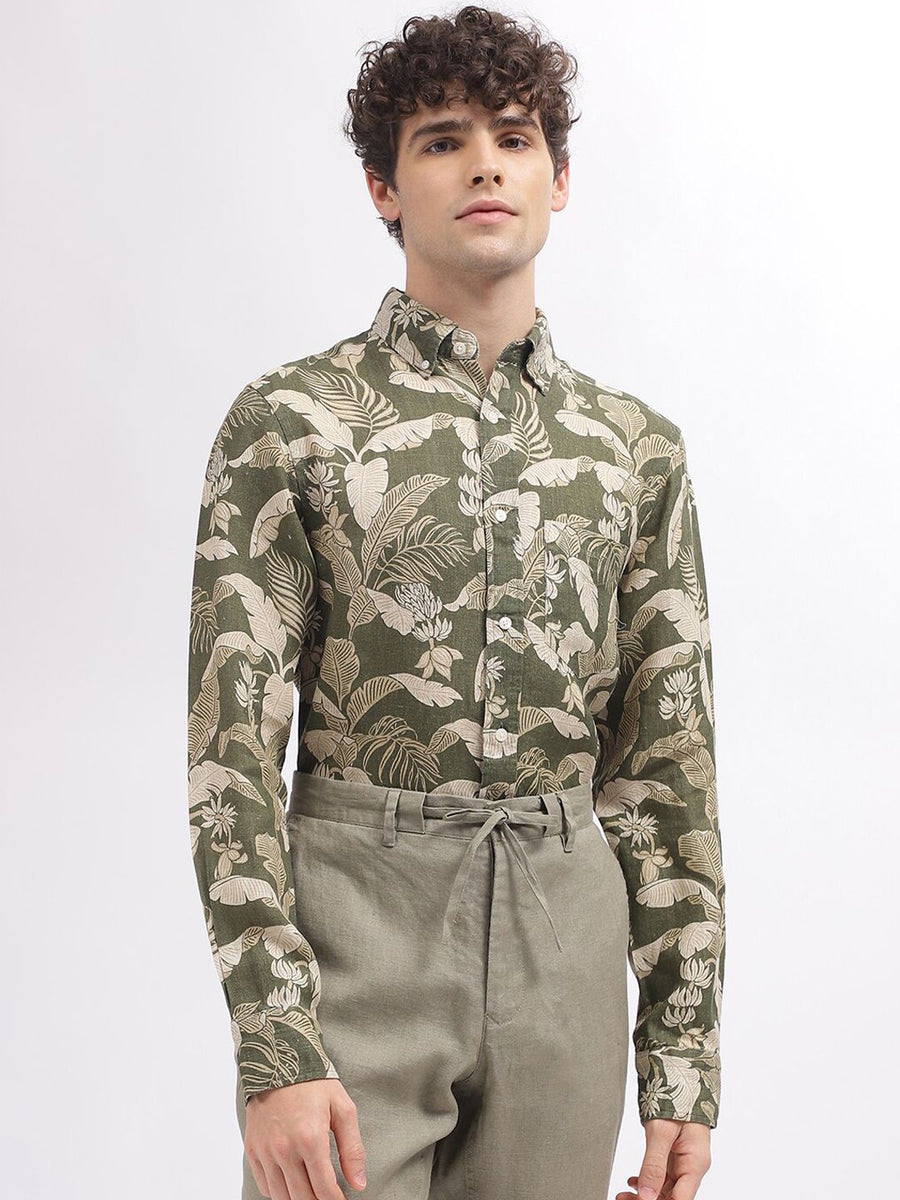 GANT Floral Printed Button Down Collar Full Sleeves Linen Casual Shirt