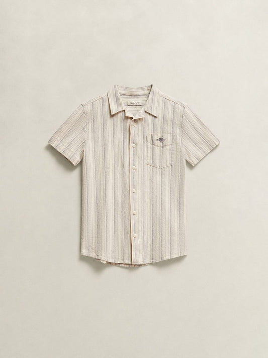 Gant Boys Cream Striped Relaxed Fit Shield Shirt