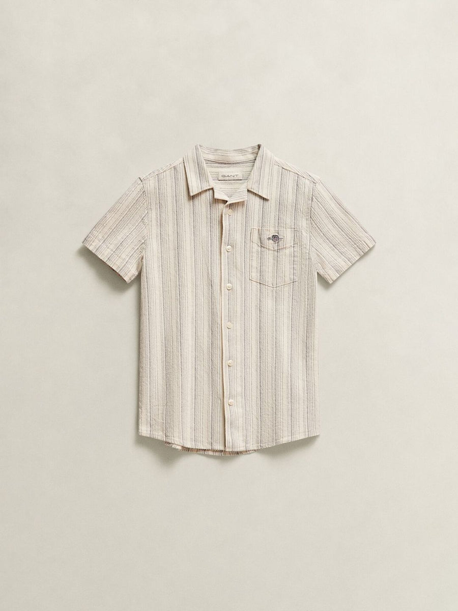 Gant Boys Cream Striped Relaxed Fit Shield Shirt