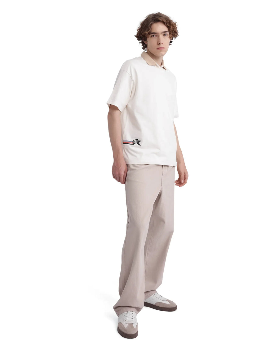 Rare Rabbit Men's Fast Off White Cotton Graphic Print Oversized Fit Half Sleeve Crew Neck T-Shirt