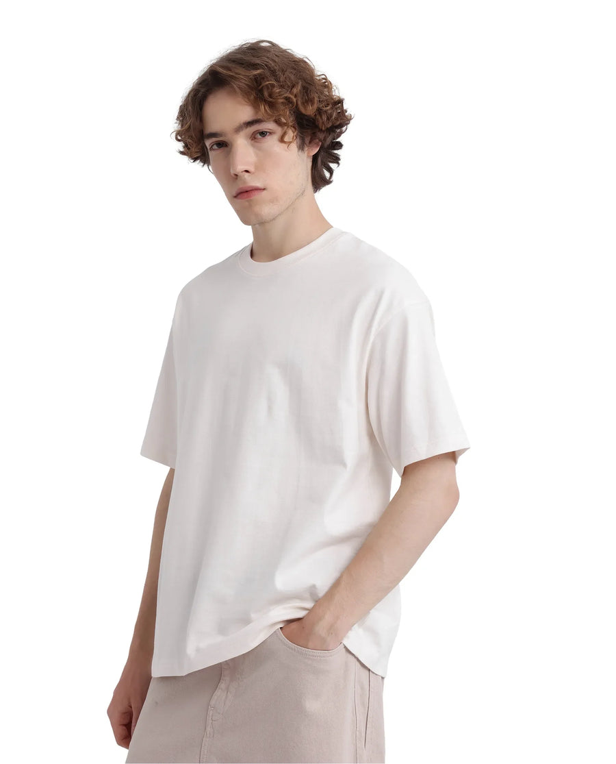 Rare Rabbit Men's Fast Off White Cotton Graphic Print Oversized Fit Half Sleeve Crew Neck T-Shirt