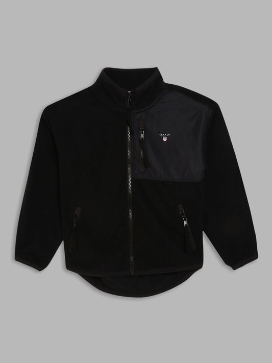 GANT Boys Black Solid Mock Collar Tailored Jacket