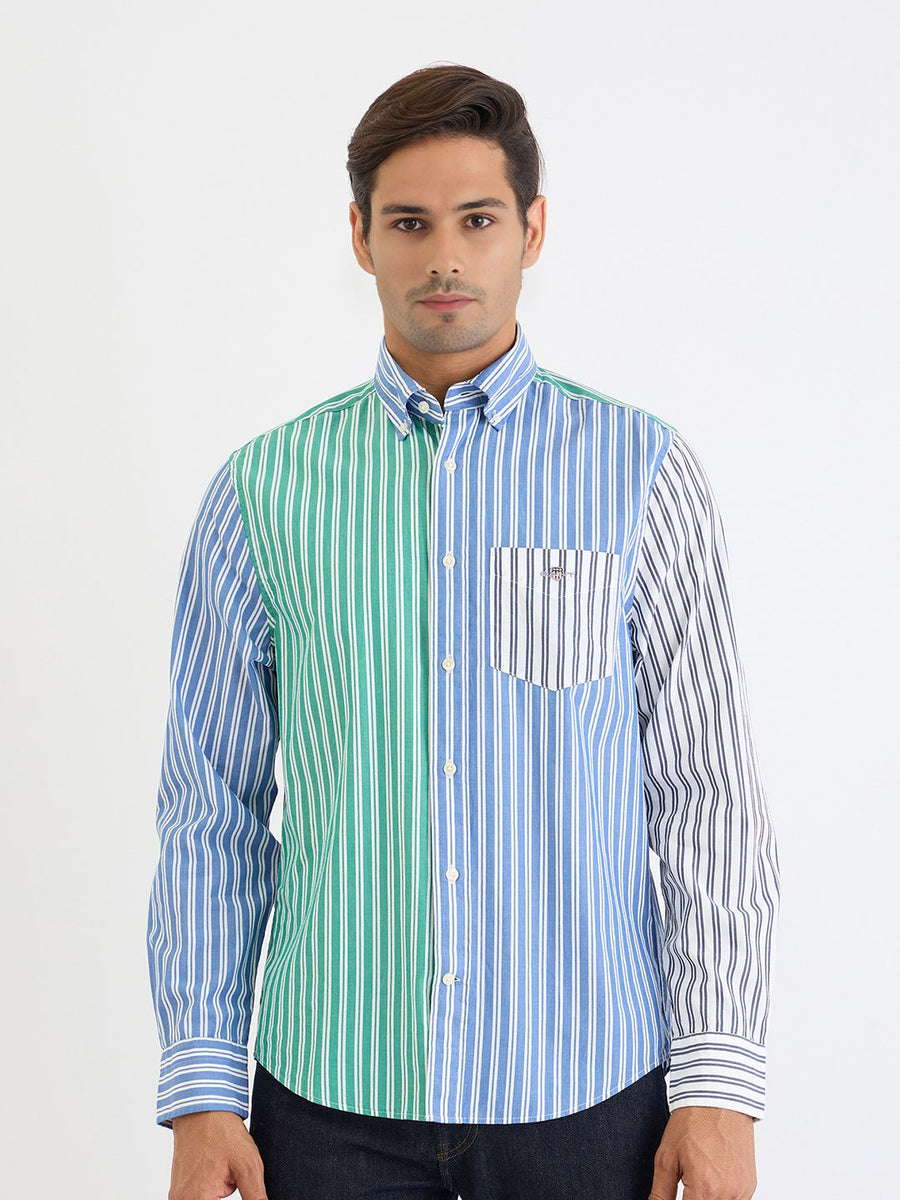 GANT Men Blue Striped Button-Down Collar Opaque Casual Shirt