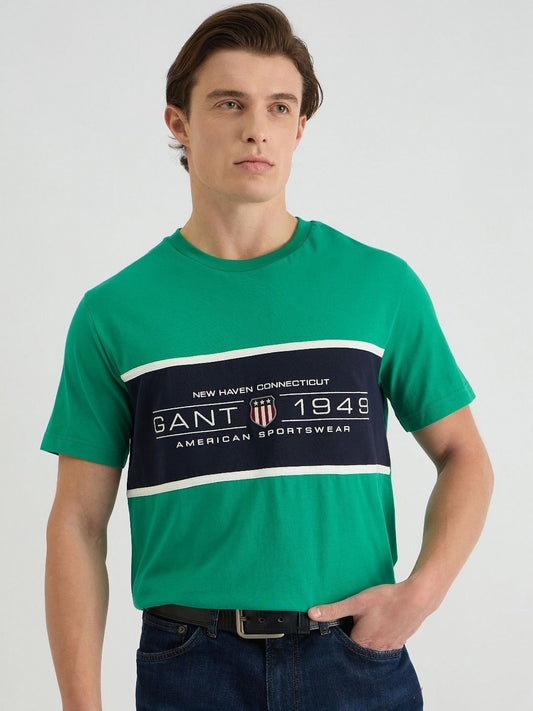 GANT Men Colourblocked Round Neck Cotton T-shirt