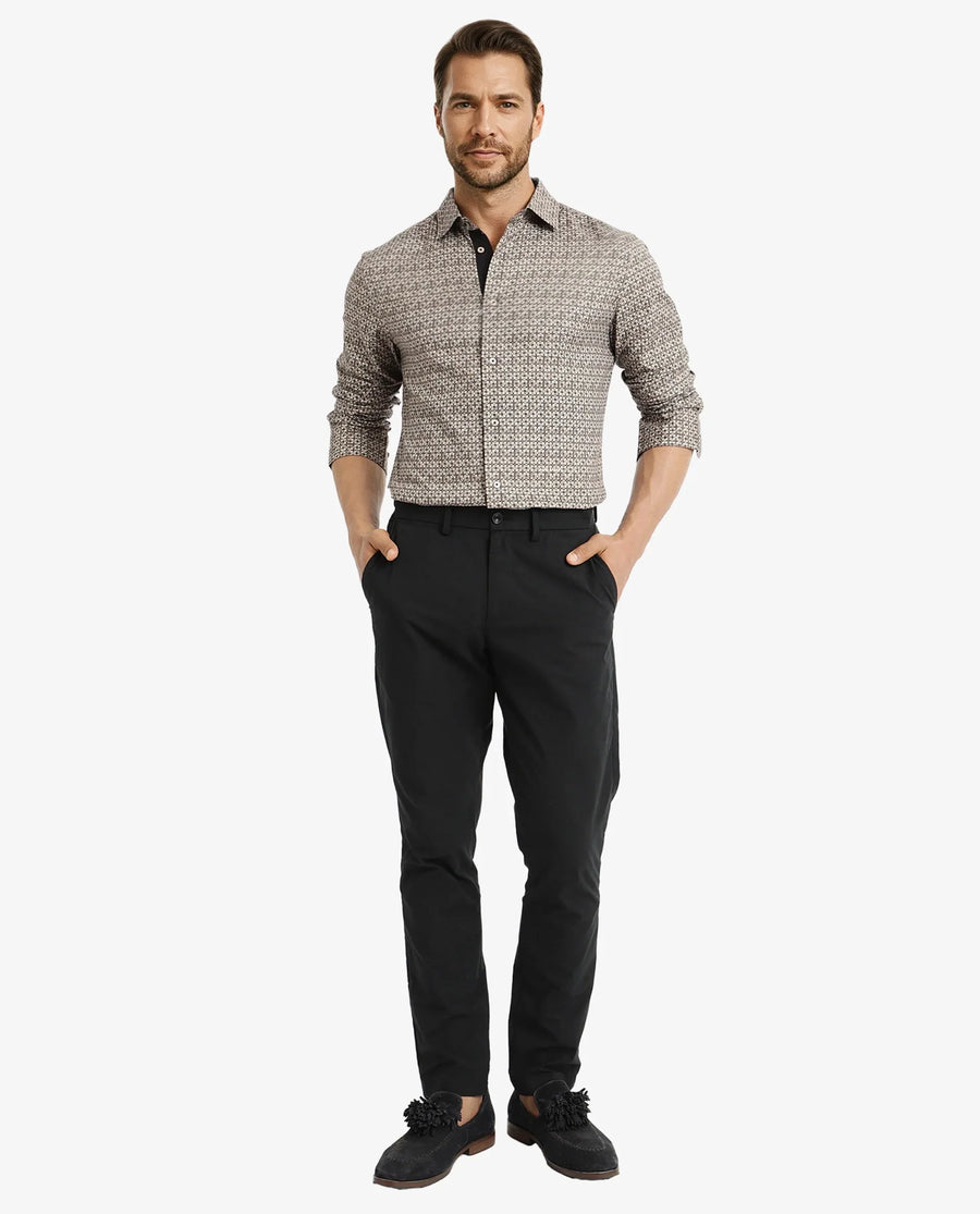 Rare Rabbit Men's Fich Beige Cotton Blend Geometric Print Regular Fit Full Sleeve Collared Shirt