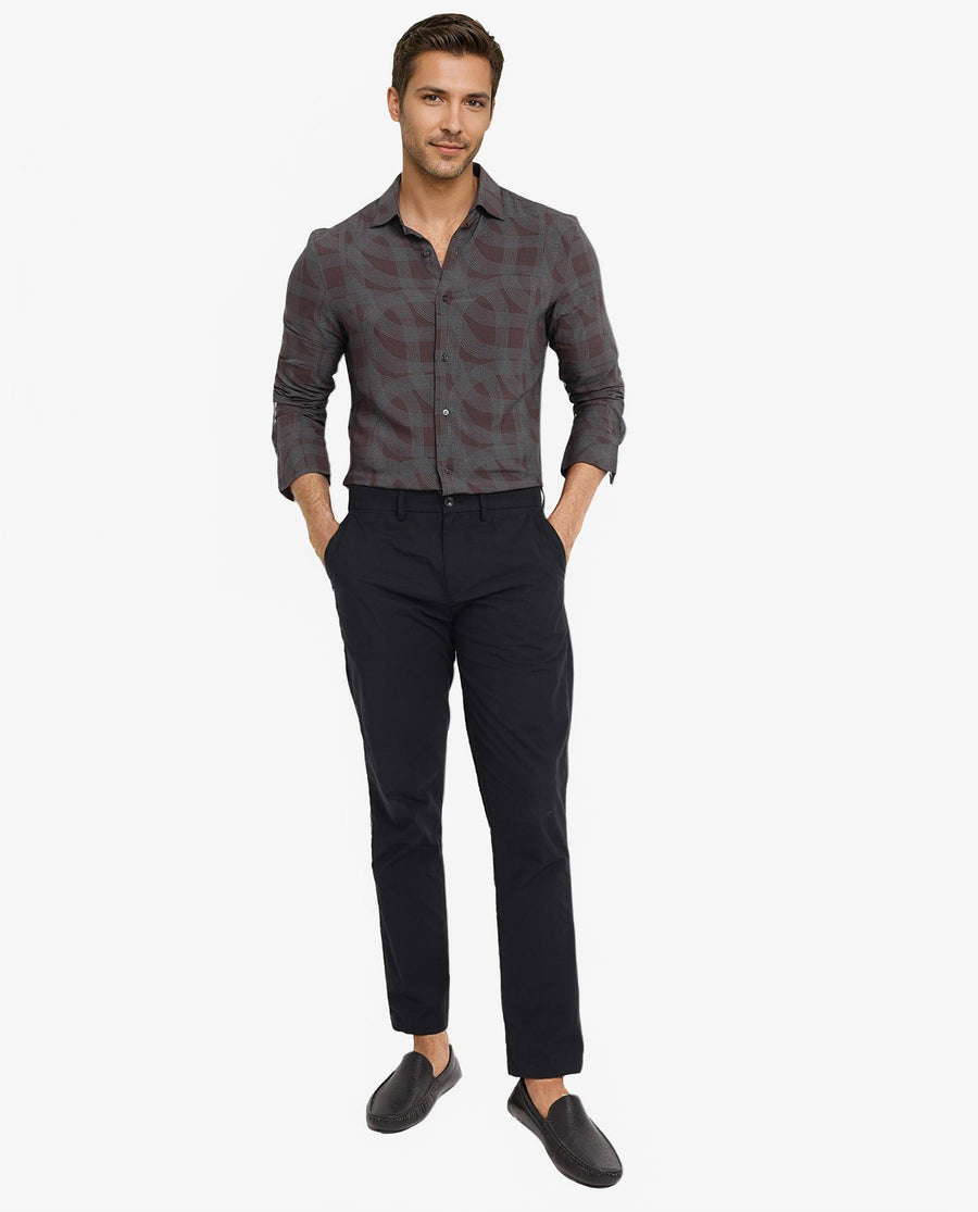 Rare Rabbit Men's Fiskur Dark Brown Geometric Print Regular Fit Full Sleeve Collared Shirt