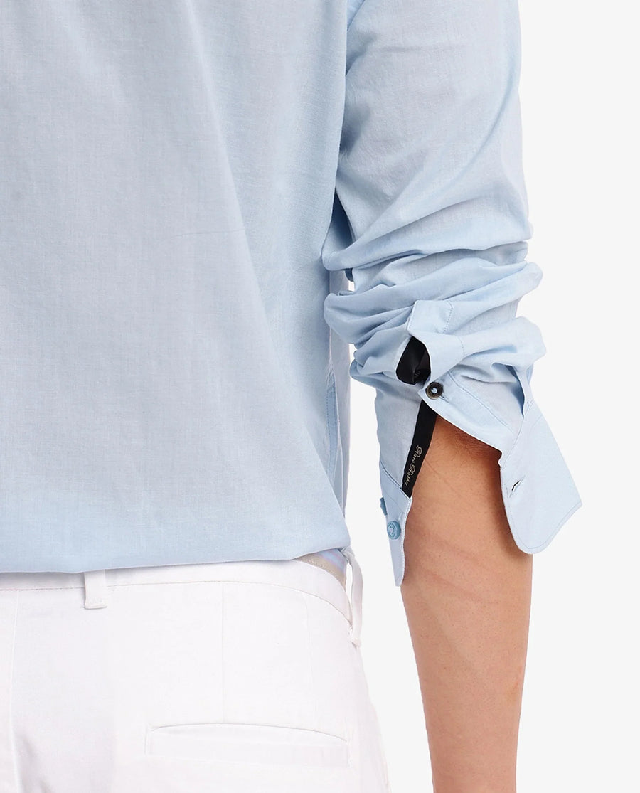 Rare Rabbit Men's Flees Light Blue Cotton Plain Regular Fit Full Sleeve Collared Shirt