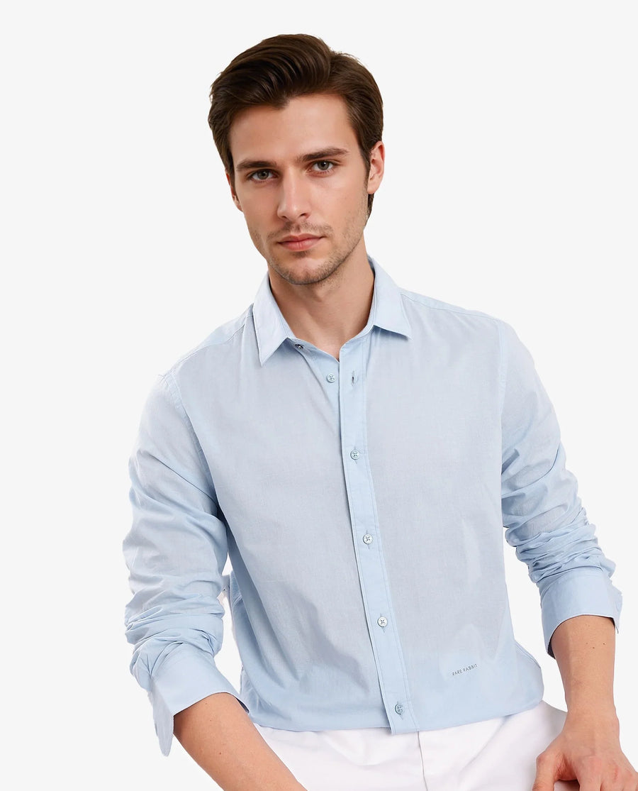 Rare Rabbit Men's Flees Light Blue Cotton Plain Regular Fit Full Sleeve Collared Shirt