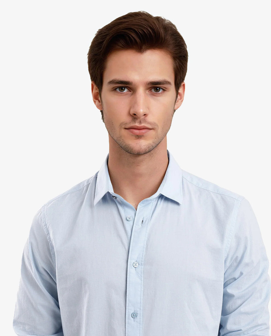 Rare Rabbit Men's Flees Light Blue Cotton Plain Regular Fit Full Sleeve Collared Shirt