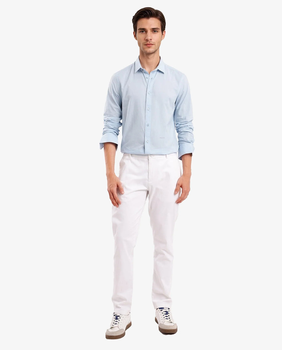 Rare Rabbit Men's Flees Light Blue Cotton Plain Regular Fit Full Sleeve Collared Shirt