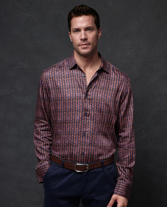 Rare Rabbit Men's Cotton Geometric Print Regular Fit Full Sleeve Collared Shirt