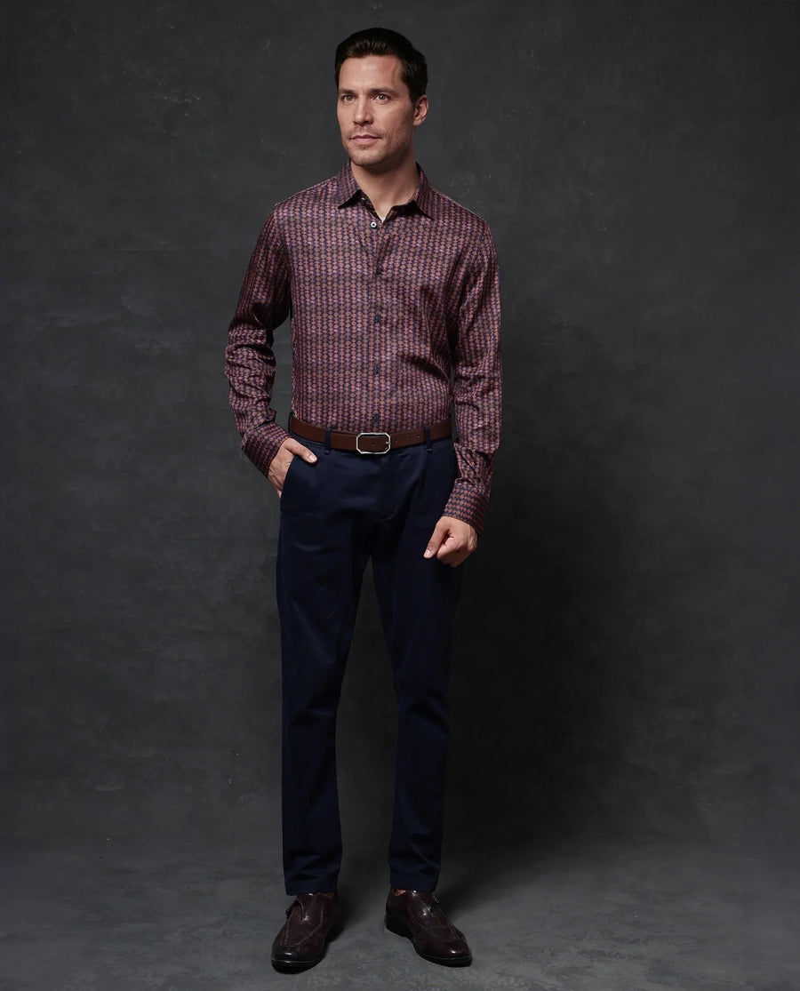 Rare Rabbit Men's Cotton Geometric Print Regular Fit Full Sleeve Collared Shirt