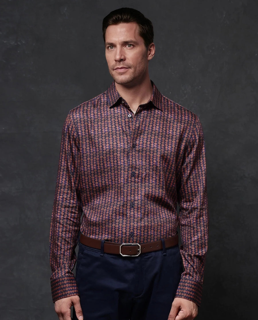 Rare Rabbit Men's Cotton Geometric Print Regular Fit Full Sleeve Collared Shirt