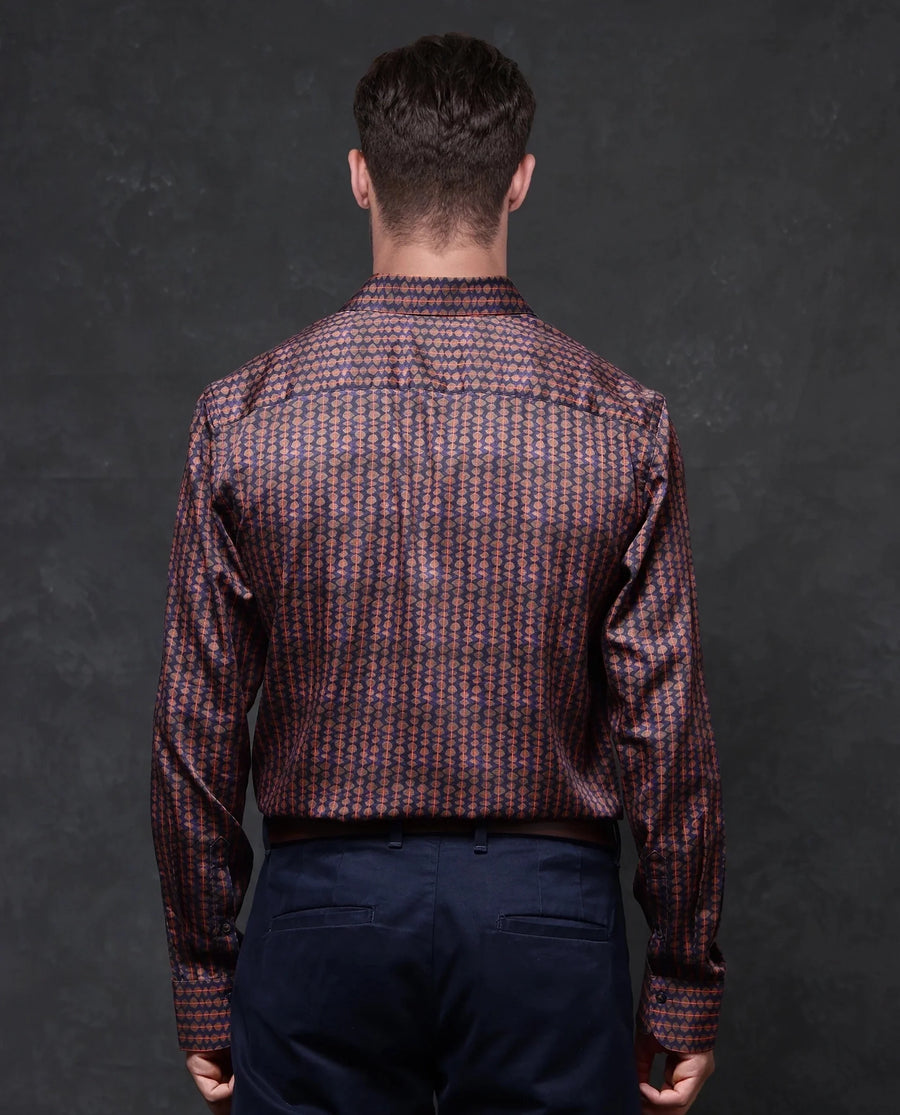 Rare Rabbit Men's Cotton Geometric Print Regular Fit Full Sleeve Collared Shirt
