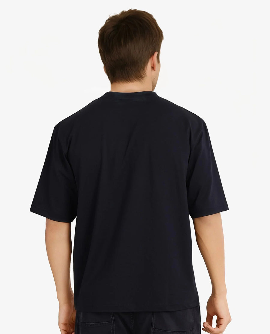 Rare Rabbit Men's Fobo Navy Cotton Blend Monogram Print Regular Fit Half Sleeve Crew Neck T-Shirt