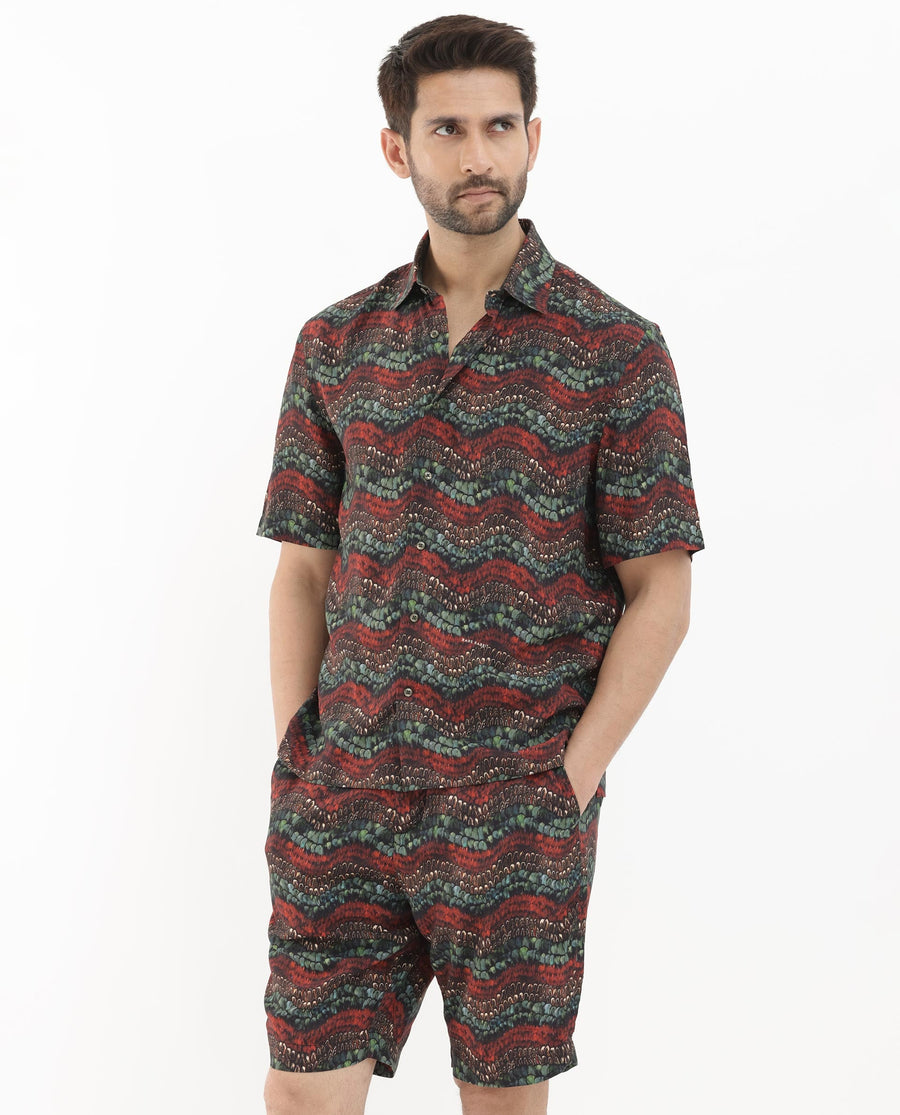 Rare Rabbit Men's Frakin Brown Viscose Abstract Print Relaxed Fit Shorts