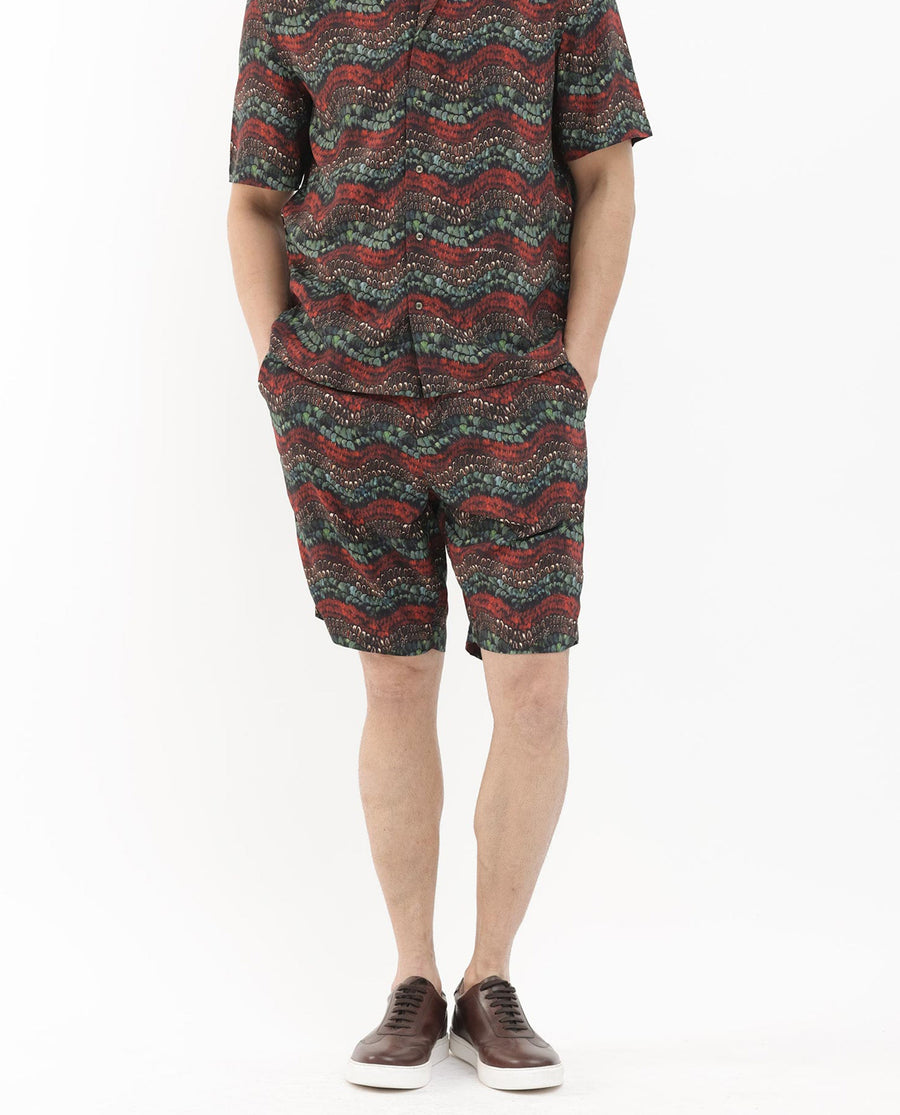 Rare Rabbit Men's Frakin Brown Viscose Abstract Print Relaxed Fit Shorts
