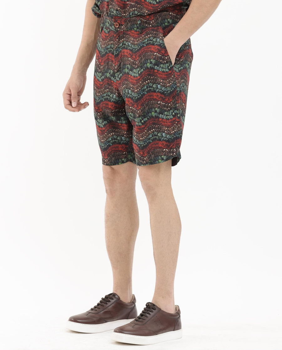 Rare Rabbit Men's Frakin Brown Viscose Abstract Print Relaxed Fit Shorts