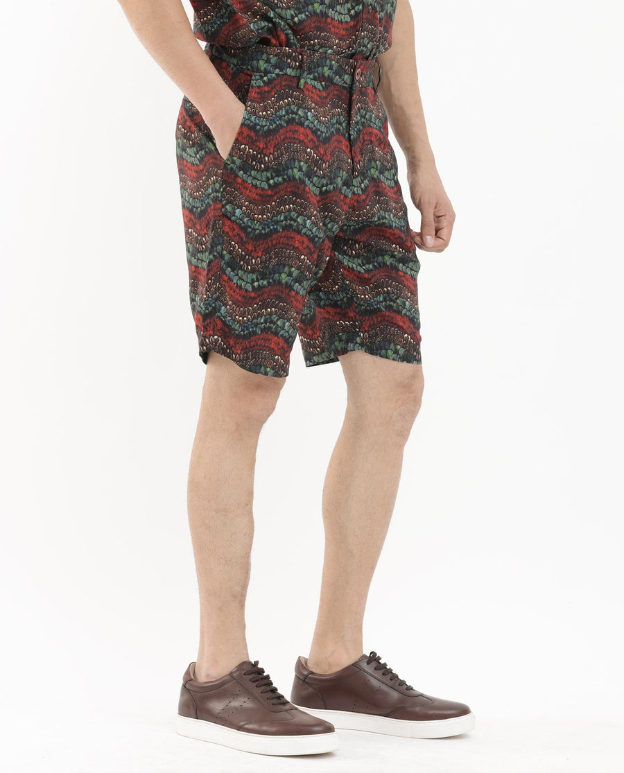 Rare Rabbit Men's Frakin Brown Viscose Abstract Print Relaxed Fit Shorts