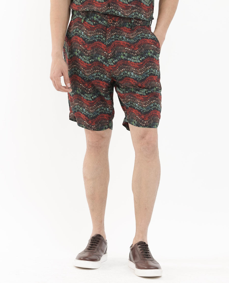 Rare Rabbit Men's Frakin Brown Viscose Abstract Print Relaxed Fit Shorts