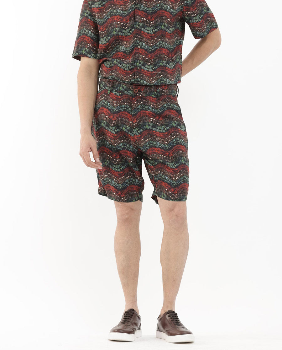 Rare Rabbit Men's Frakin Brown Viscose Abstract Print Relaxed Fit Shorts