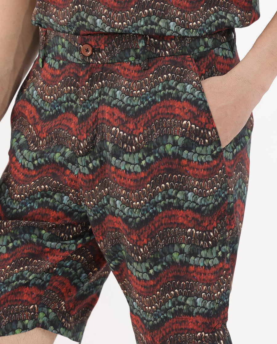 Rare Rabbit Men's Frakin Brown Viscose Abstract Print Relaxed Fit Shorts