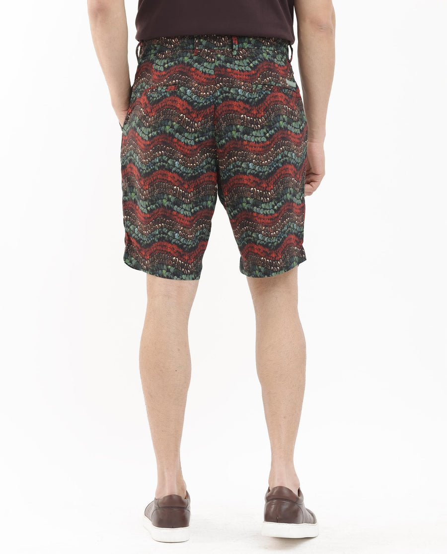 Rare Rabbit Men's Frakin Brown Viscose Abstract Print Relaxed Fit Shorts