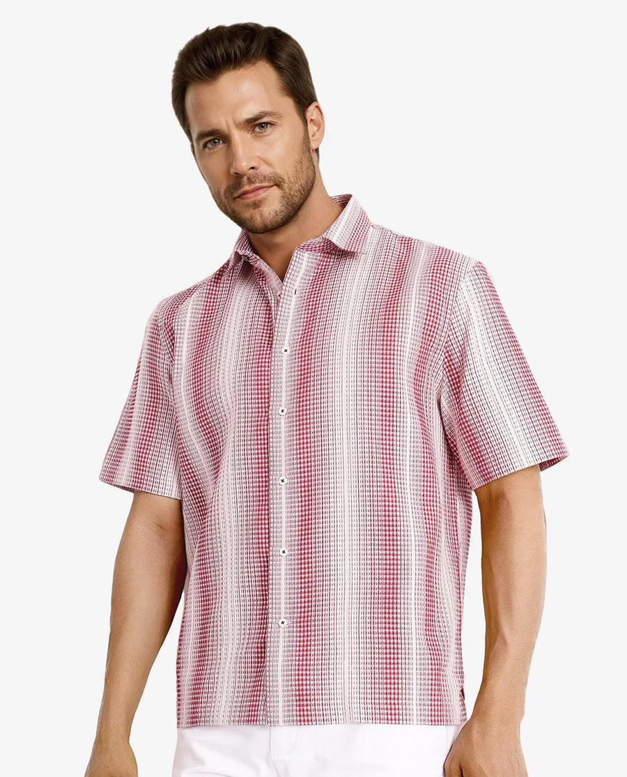 Rare Rabbit Men's Frawla Red Cotton Striped Print Boxy Fit Half Sleeve Collared Shirt