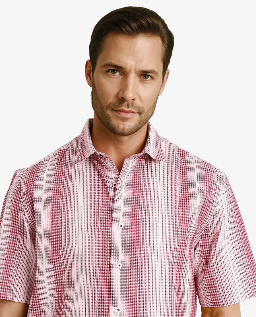 Rare Rabbit Men's Frawla Red Cotton Striped Print Boxy Fit Half Sleeve Collared Shirt